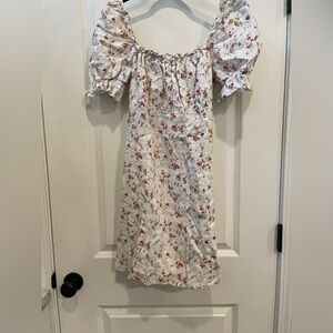 Reformation Cream Floral Linen Dress Empire Waist Short style, no slit